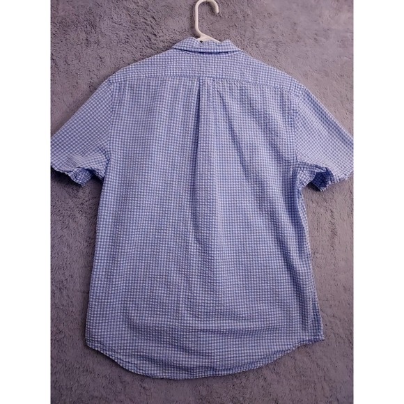 Polo Ralph Lauren Shirt Mens Large Seersucker Gingham Plaid Blue Oxford Custom L - Picture 5 of 8